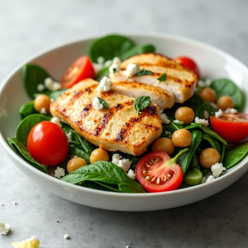 Grilled Chicken Spinach Salad with Chickpeas