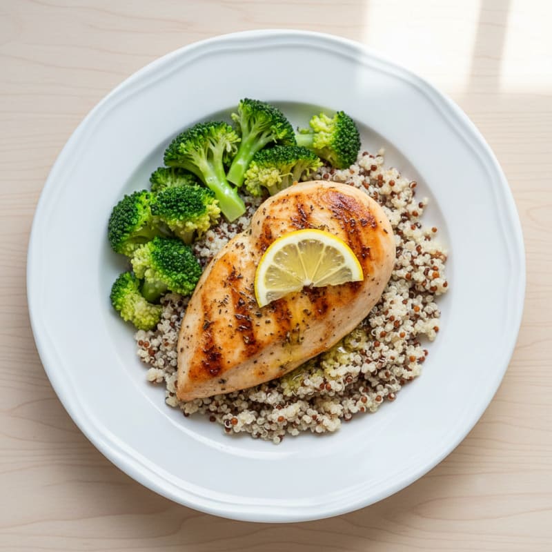 Grilled Chicken Breast with Quinoa and Steamed Broccoli