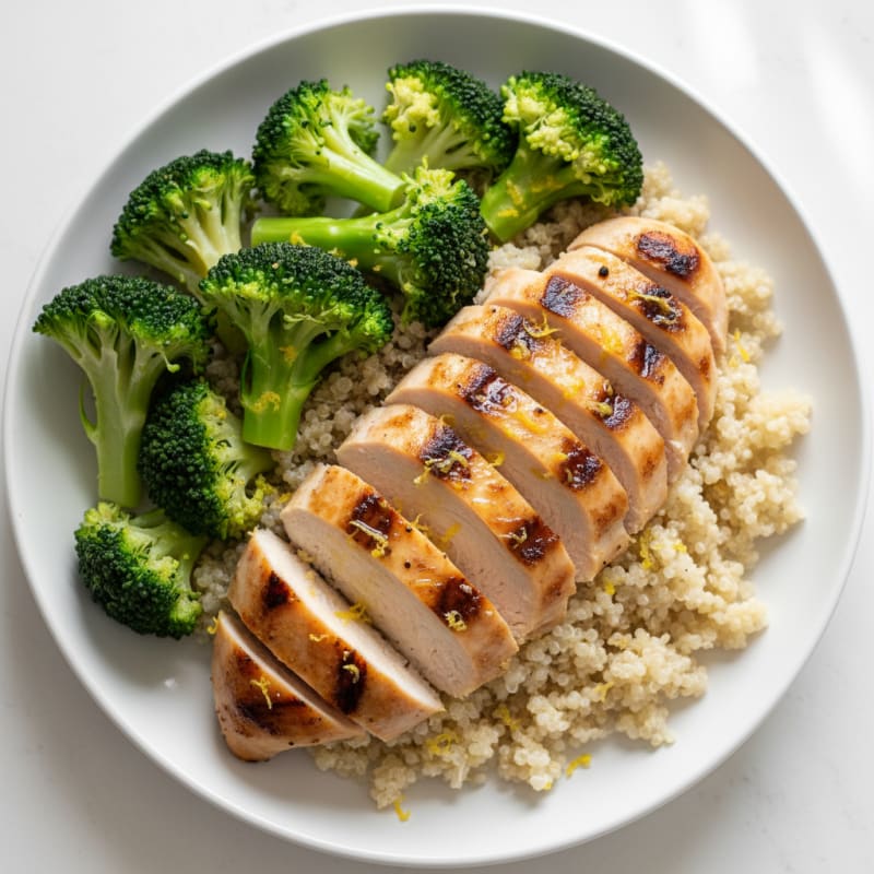 Grilled Chicken Breast with Quinoa and Steamed Broccoli