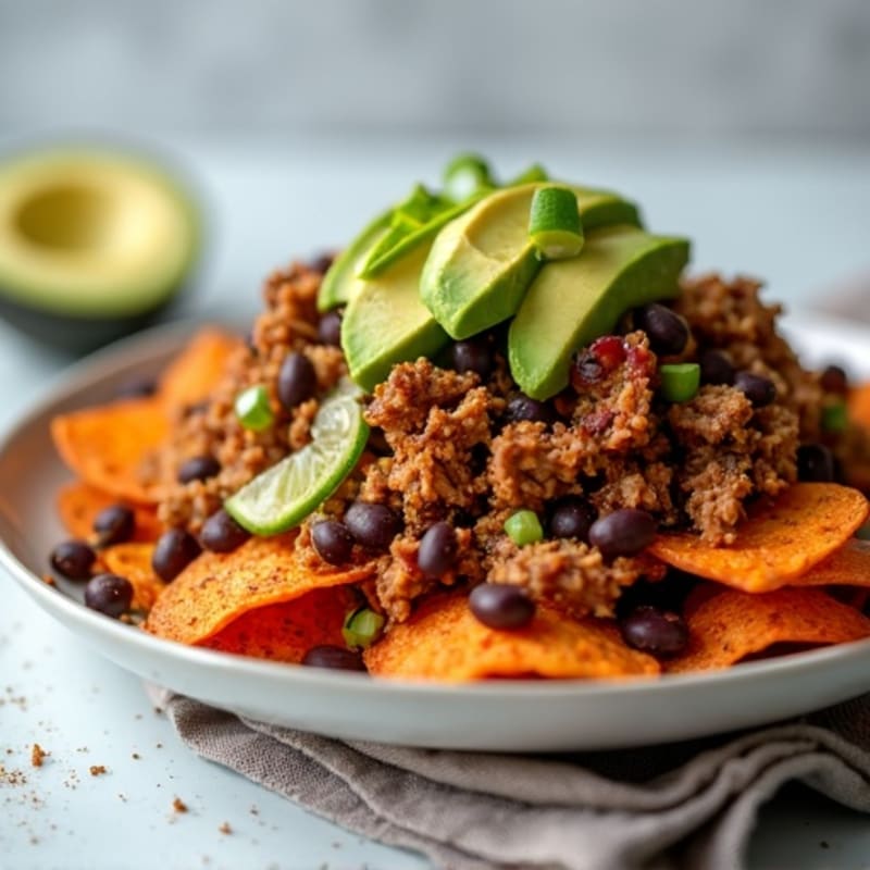 Spiced Pulled Pork with Crispy Sweet Potato Nachos