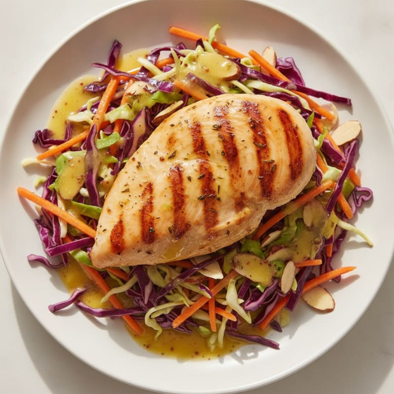 Grilled Chicken Breast with Crunchy Cabbage Slaw and Lemon Vinaigrette