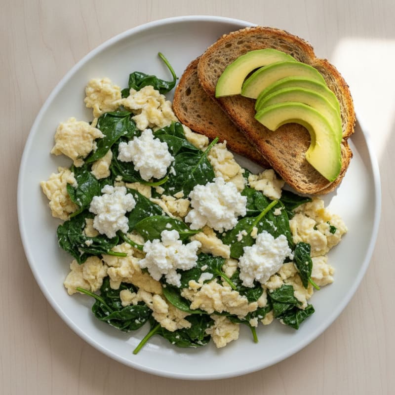 Egg White and Spinach Scramble with Cottage Cheese