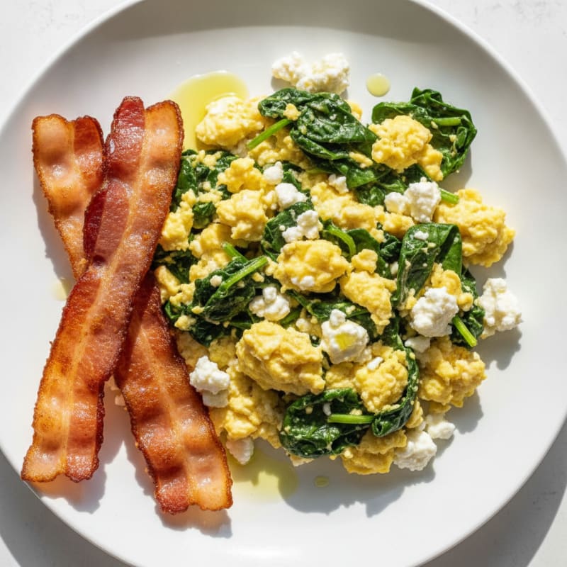 Cottage Cheese Scramble with Spinach and Turkey Bacon