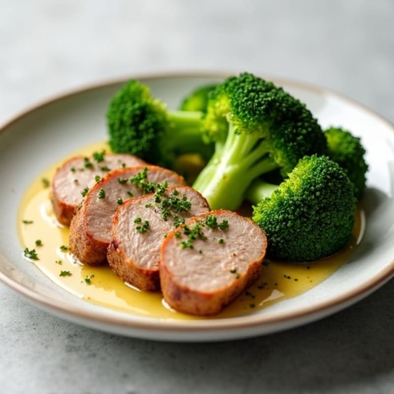 Garlic-Herb Pork Tenderloin with Steamed Broccoli