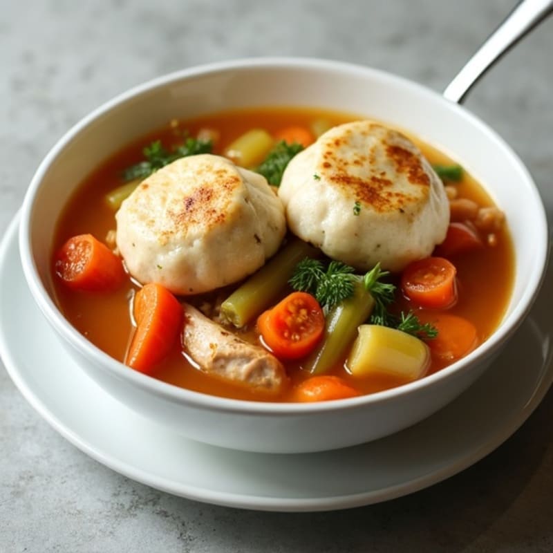 Hearty Chicken and Vegetable Stew with Fluffy Herb Dumplings