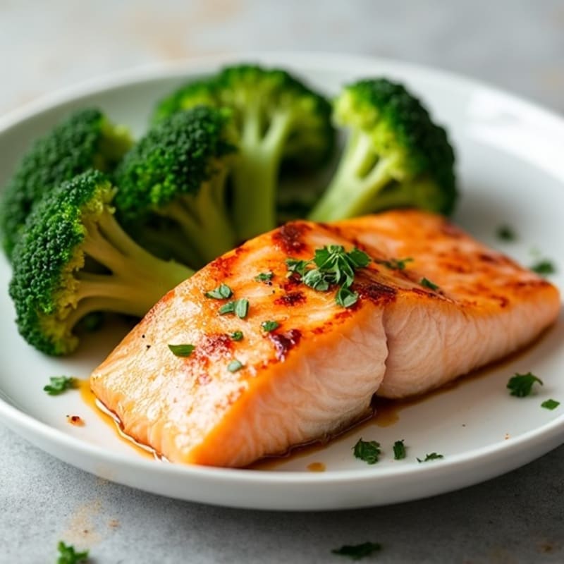 Seared Salmon with Steamed Broccoli and Lemon