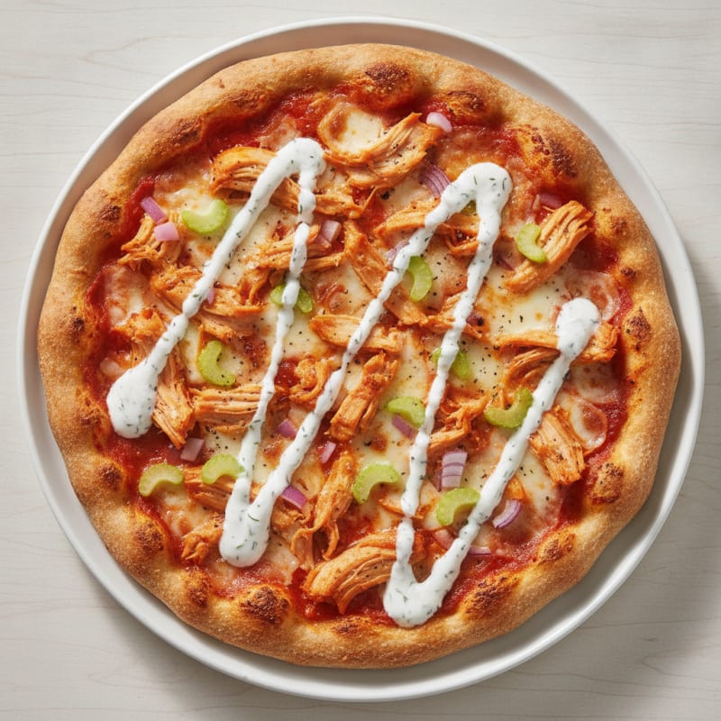 Buffalo Chicken Pizza with Ranch Drizzle