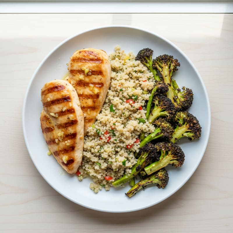 Grilled Chicken Breast with Quinoa and Roasted Broccoli