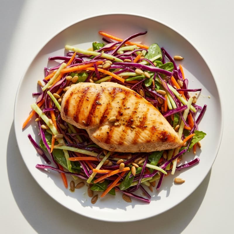 Grilled Chicken Breast with Crunchy Cabbage Slaw