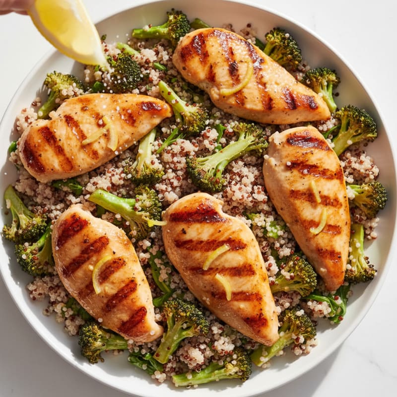 Grilled Chicken and Quinoa Salad with Roasted Broccoli