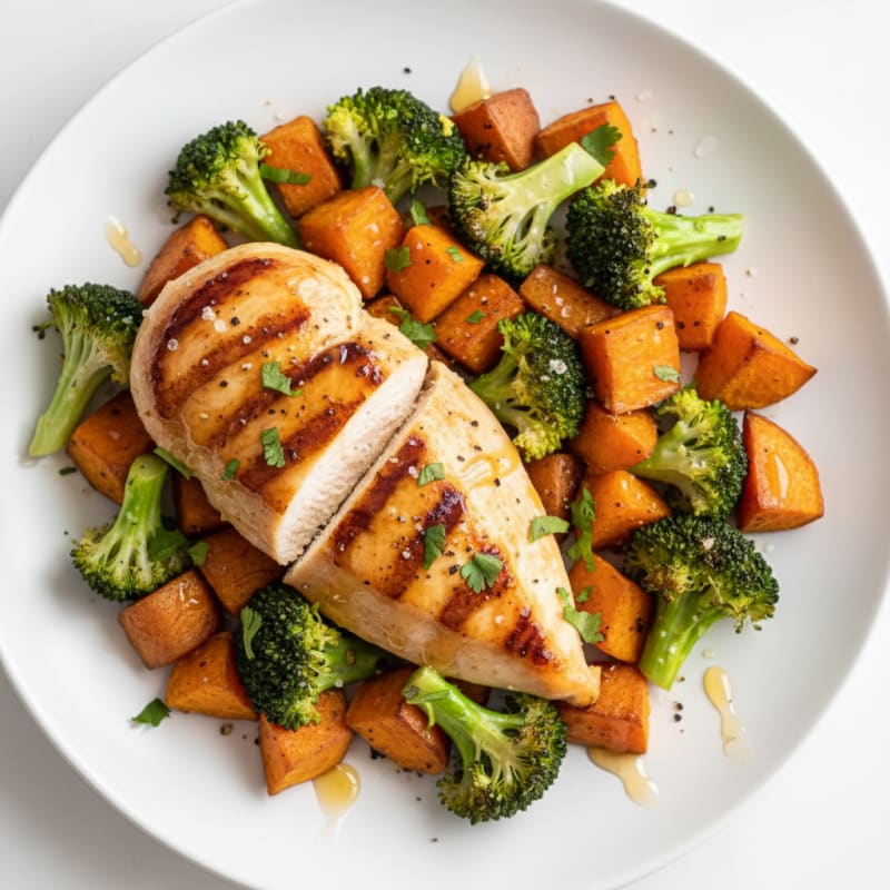 Roasted Sweet Potatoes with Honey-Lime Glaze and Seared Chicken