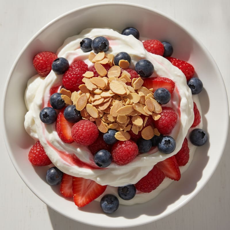 Greek Yogurt Protein Parfait with Mixed Berries and Almonds
