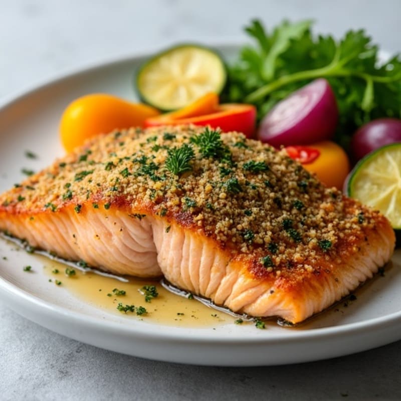 Herb-Crusted Baked Salmon with Roasted Vegetables