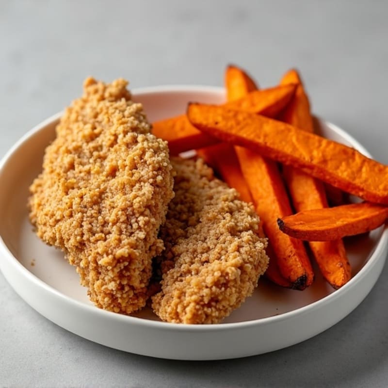Crispy Baked Chicken Tenders with Roasted Sweet Potato Fries