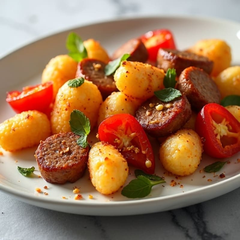 Sheet Pan Crispy Gnocchi with Chicken Sausage and Roasted Bell Peppers