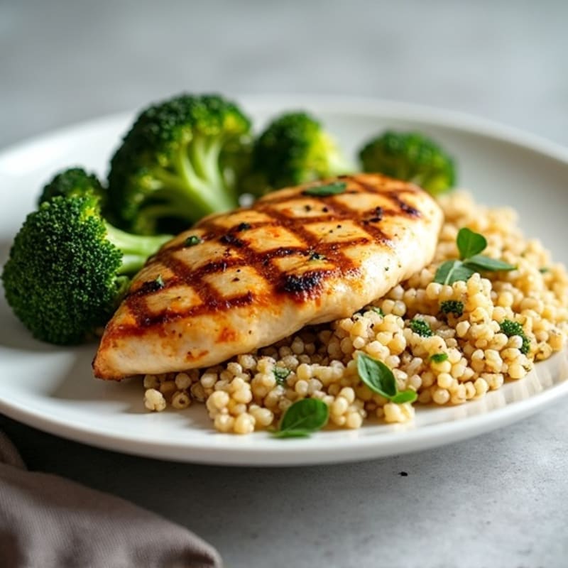 Grilled Chicken Breast with Roasted Broccoli and Quinoa