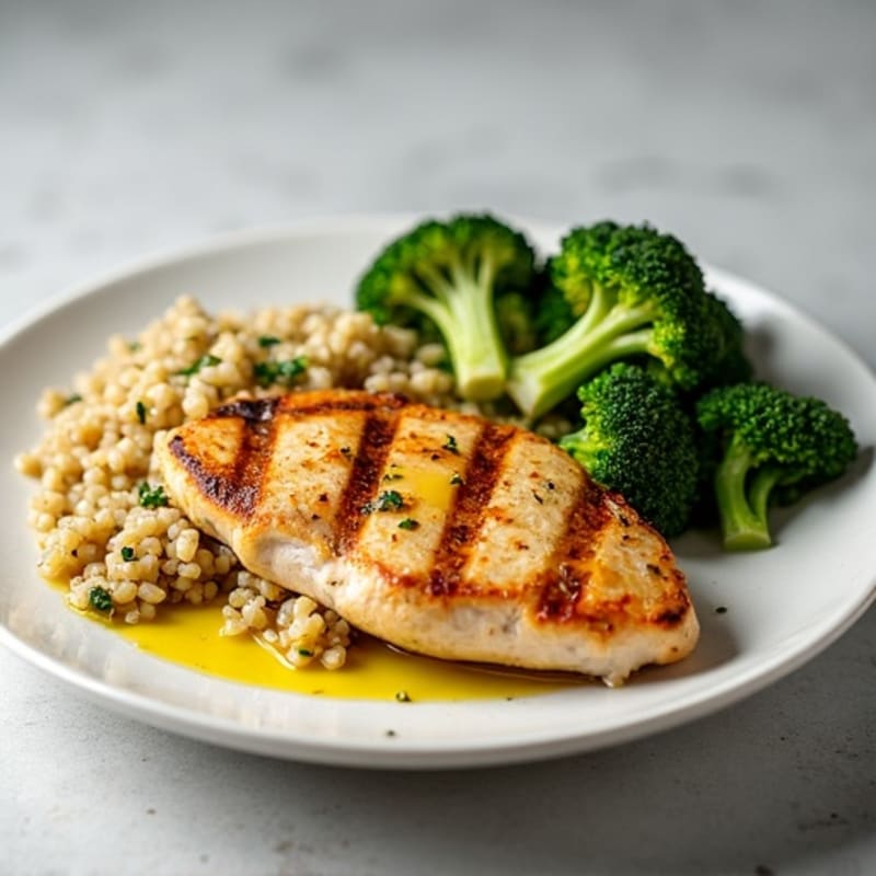 Grilled Chicken Breast with Quinoa and Roasted Broccoli