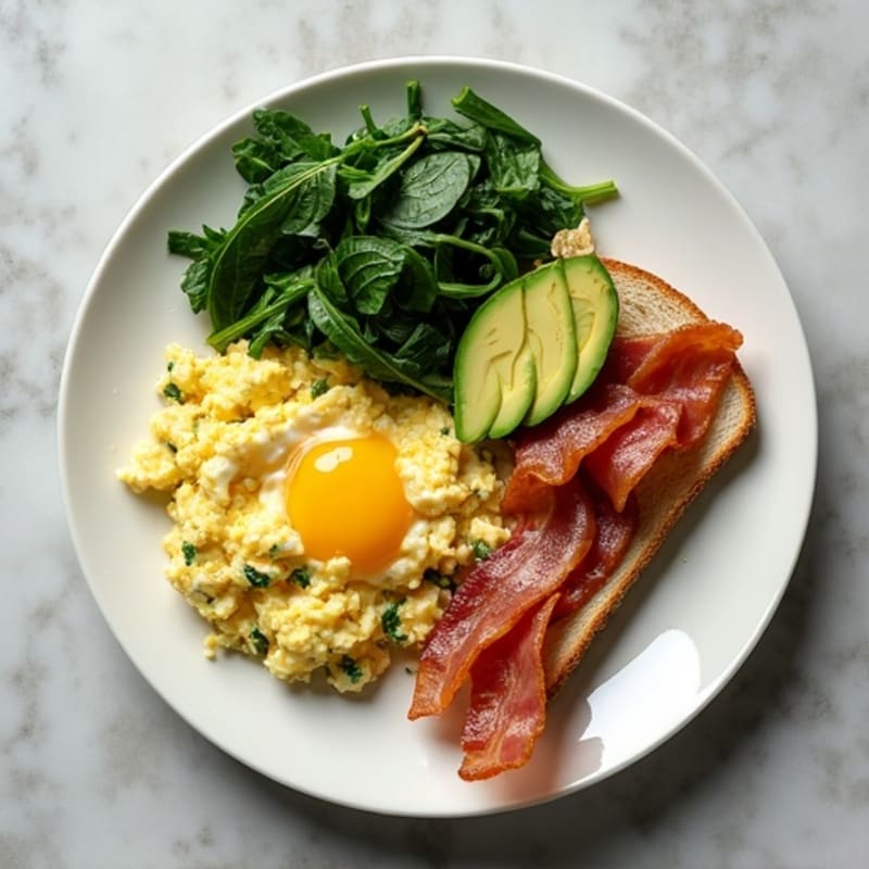 Egg White and Spinach Scramble with Turkey Bacon