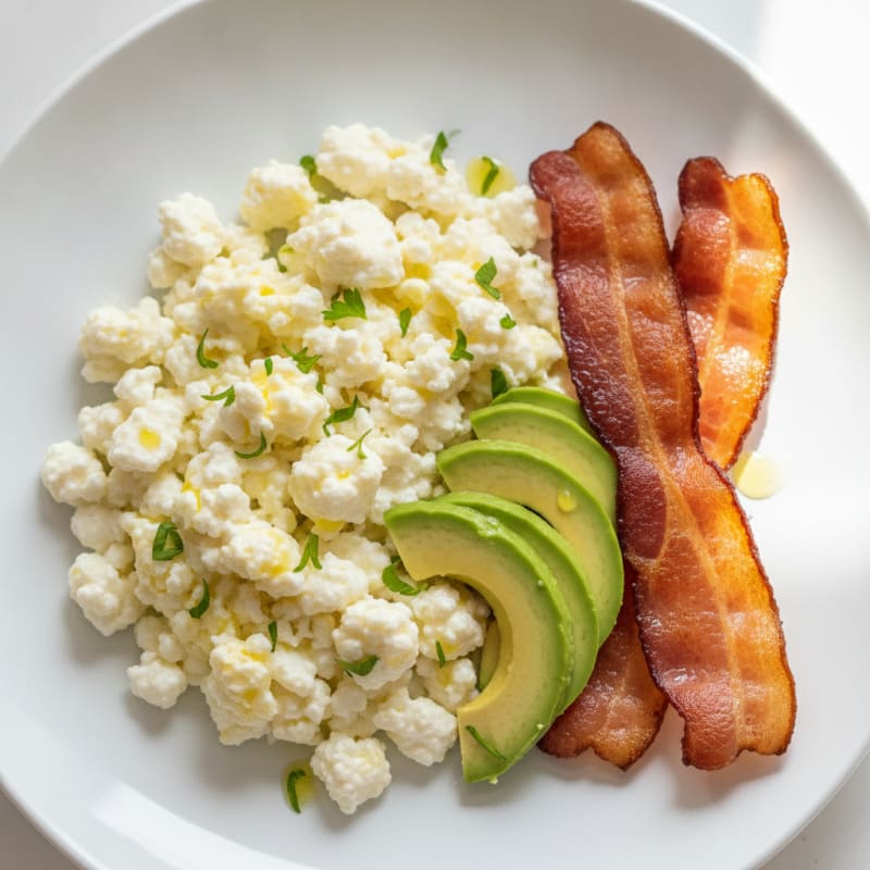 Egg White and Cottage Cheese Scramble with Turkey Bacon