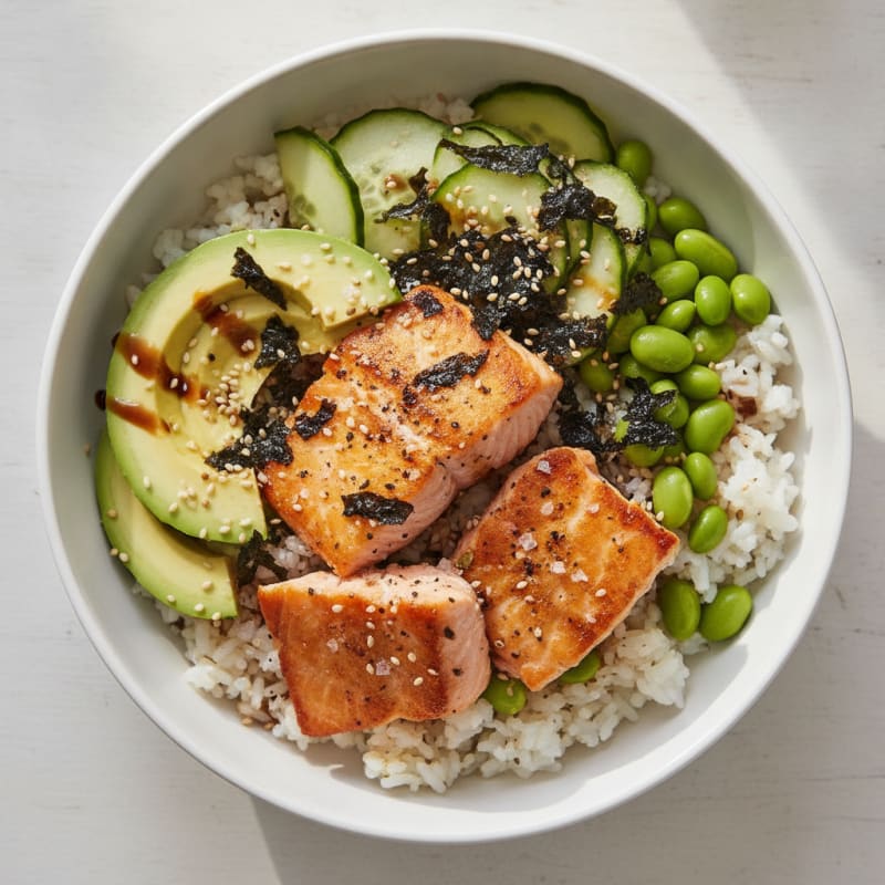 Salmon Sushi Rice Bowl with Avocado