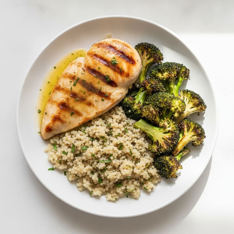 Grilled Chicken Breast with Quinoa and Roasted Broccoli