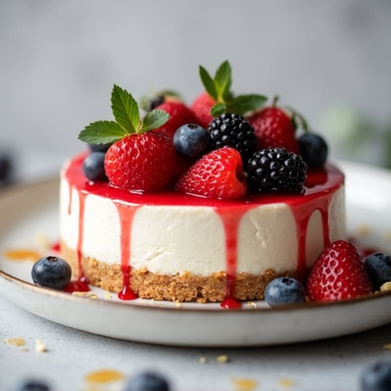 Greek Yogurt Protein Cheesecake with Mixed Berries