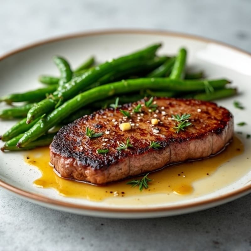 Pan-Seared Sirloin Steak with Garlicky Roasted Green Beans