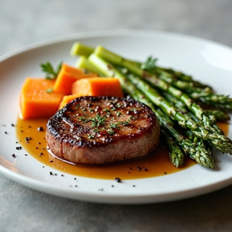 Pan-Seared Steak with Roasted Asparagus and Sweet Potato