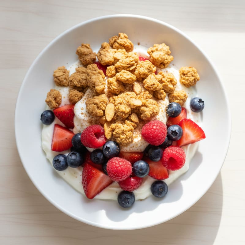 Greek Yogurt Parfait with Mixed Berries and Crunchy Almond Granola