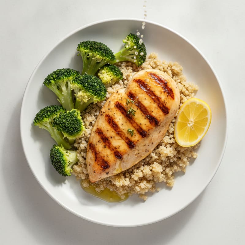 Grilled Chicken Breast with Quinoa and Steamed Broccoli