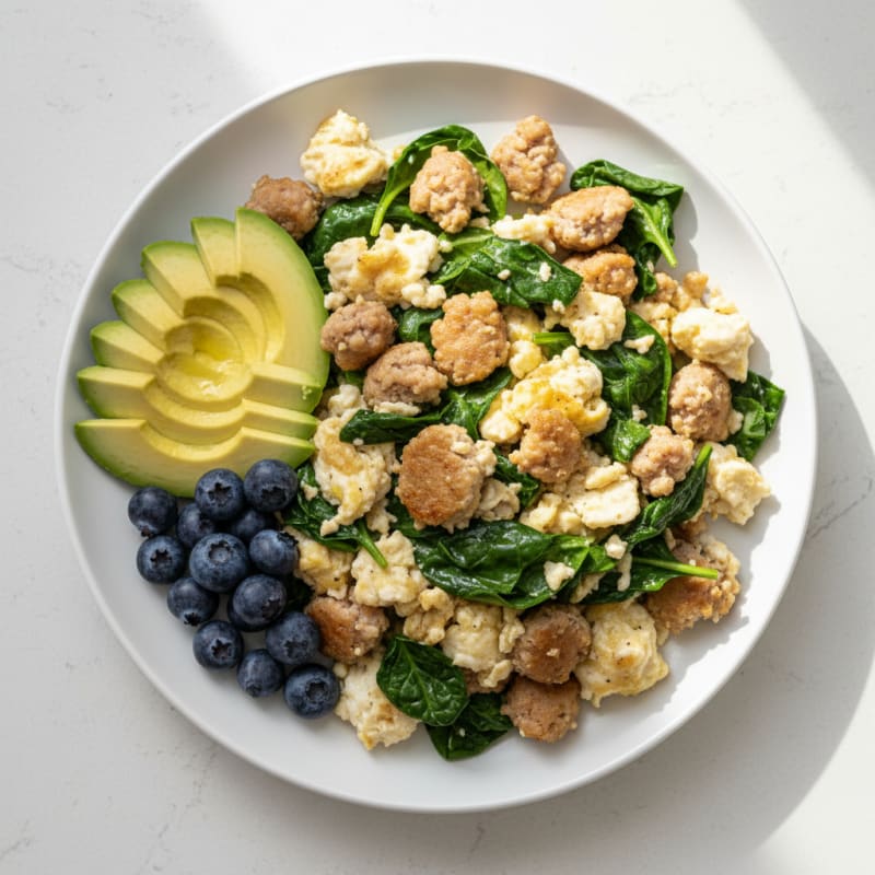 Egg White Spinach Scramble with Turkey Sausage
