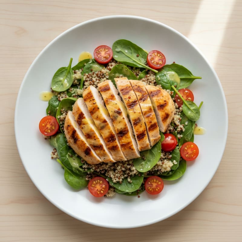 Grilled Chicken Breast Salad with Quinoa and Cherry Tomatoes