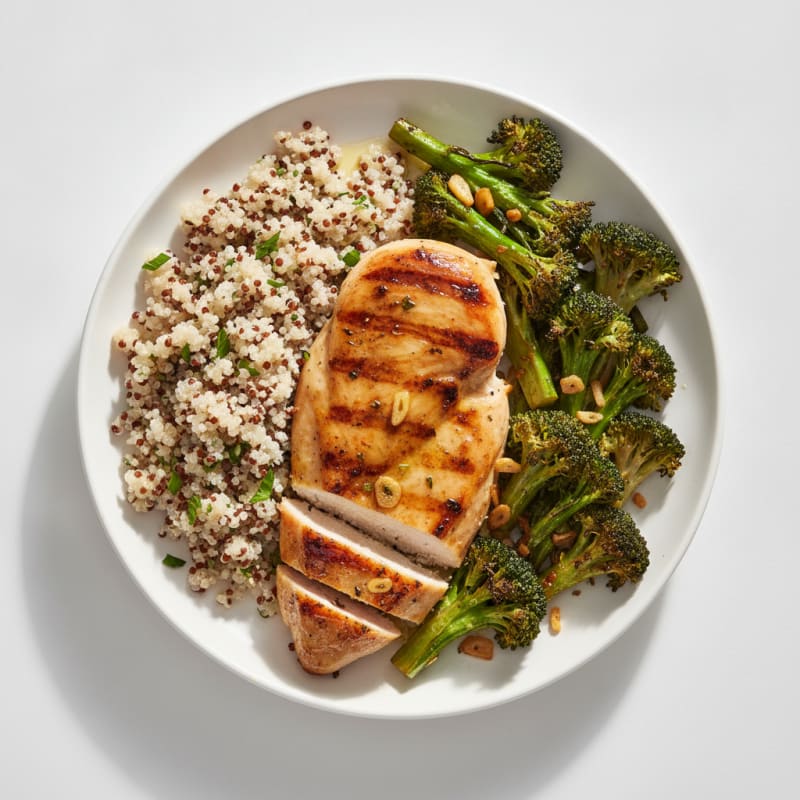 Grilled Chicken Breast with Quinoa and Roasted Broccoli