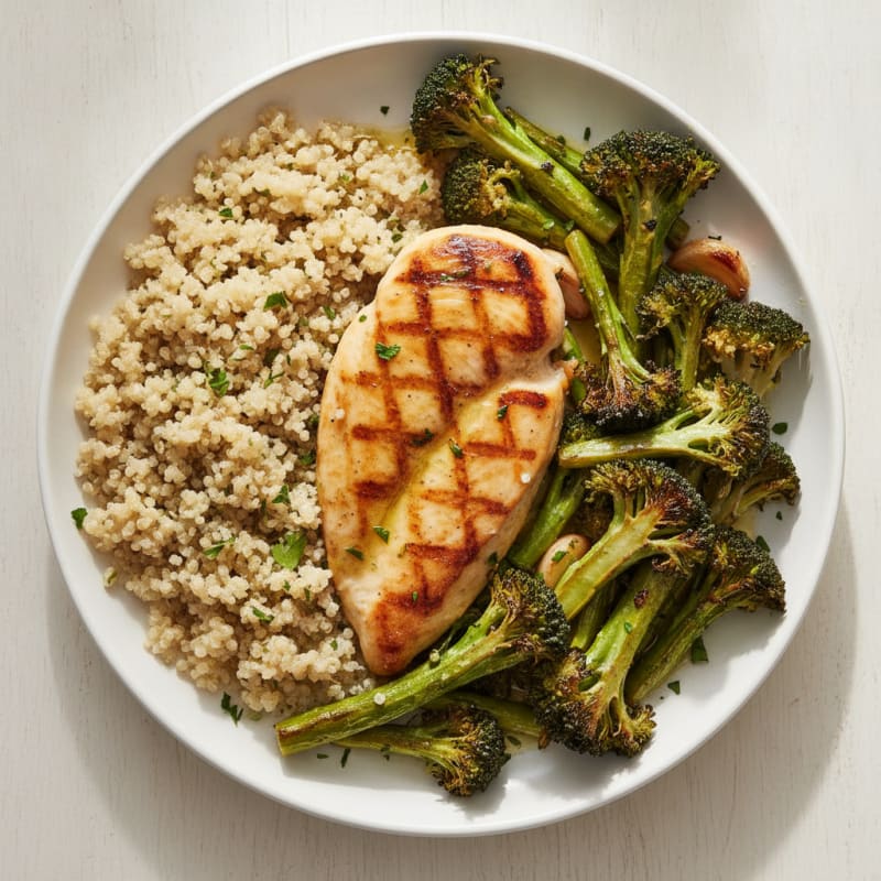 Grilled Chicken Breast with Roasted Broccoli and Quinoa