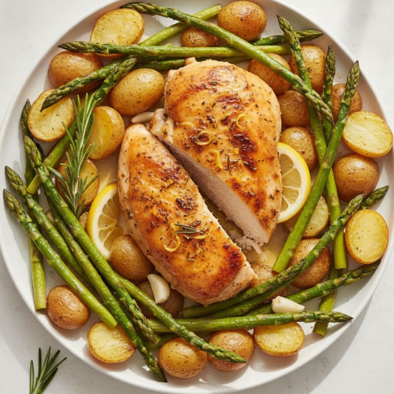 Lemon Herb Roasted Chicken with Asparagus