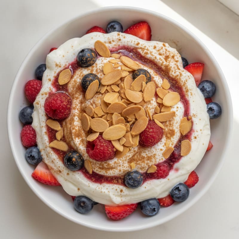 Greek Yogurt Protein Parfait with Mixed Berries and Almonds