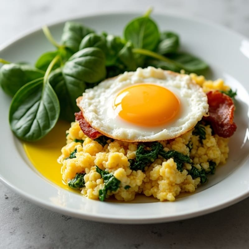 Cottage Cheese Scramble with Spinach and Turkey Bacon
