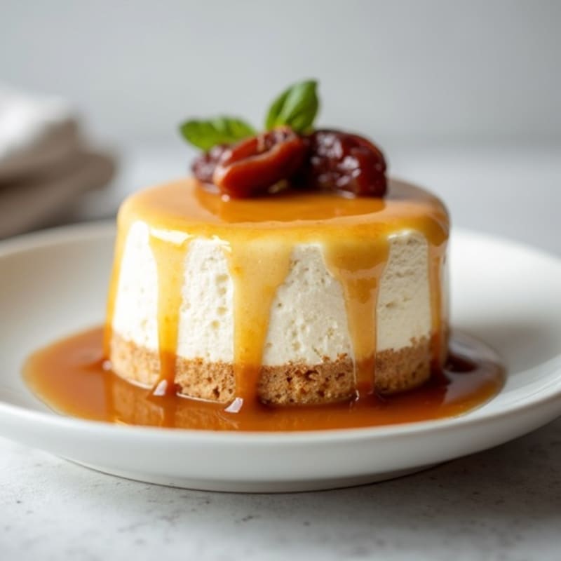 Protein-Rich Greek Yogurt Cheesecake with Date Caramel Drizzle