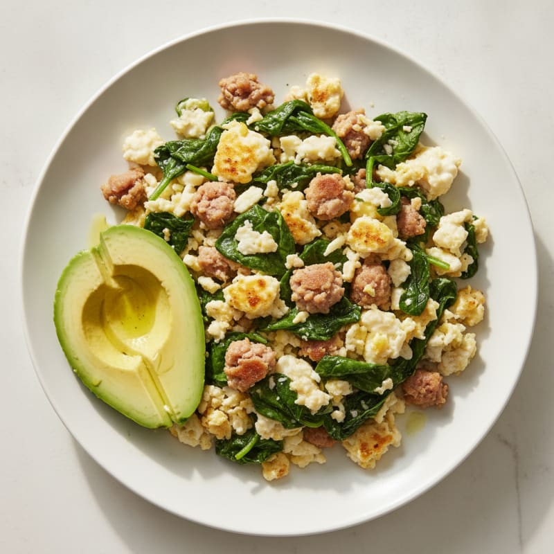 Egg White and Turkey Sausage Scramble with Spinach