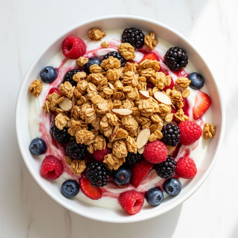 Greek Yogurt Parfait with Mixed Berries and Crunchy Almond Granola