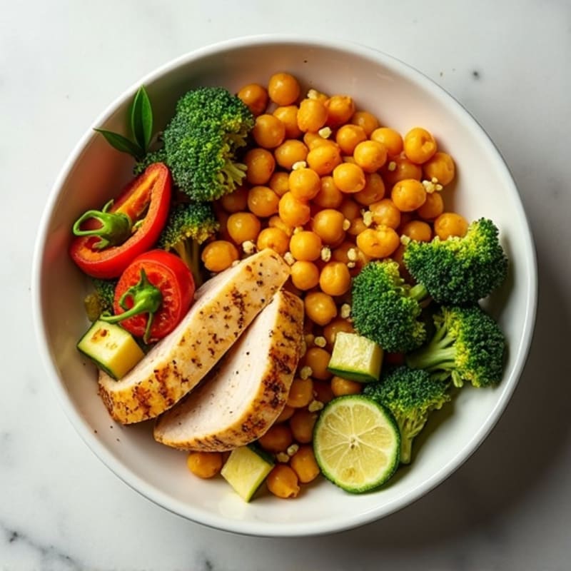 Quick Lemon Herb Chicken and Roasted Veggie Bowl