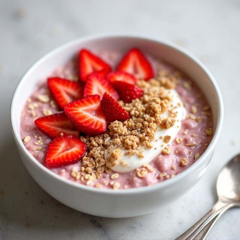 Fresh Strawberry Creamy Overnight Oats with Crispy Oat Crumble