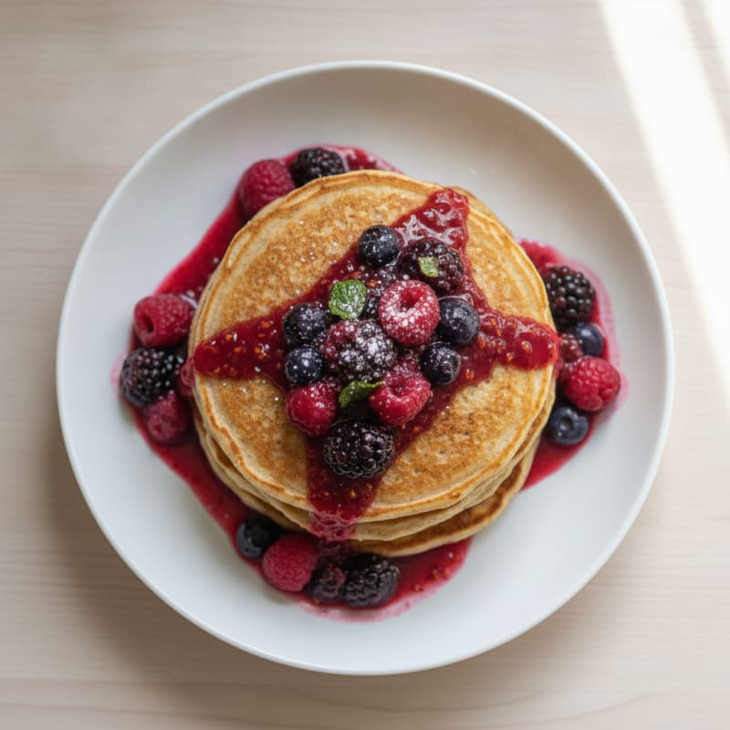 High-Protein Greek Yogurt Pancakes with Mixed Berries
