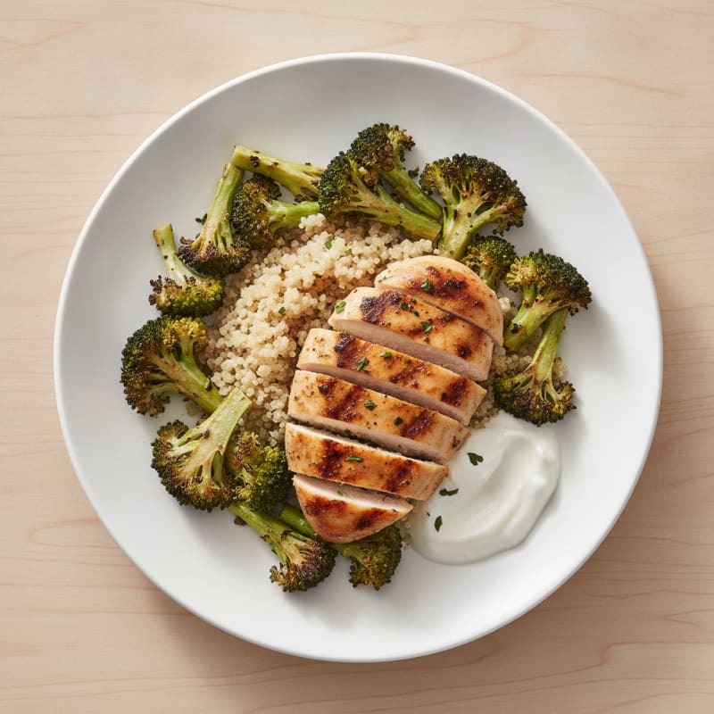 Grilled Chicken Breast with Roasted Broccoli and Quinoa