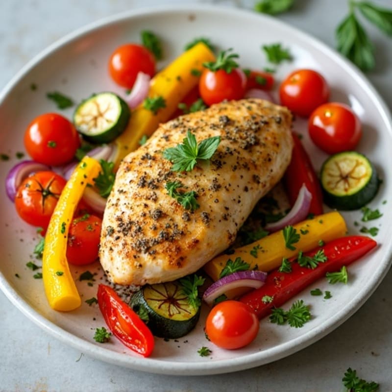 Herb-Crusted Sheet Pan Chicken with Rainbow Vegetables