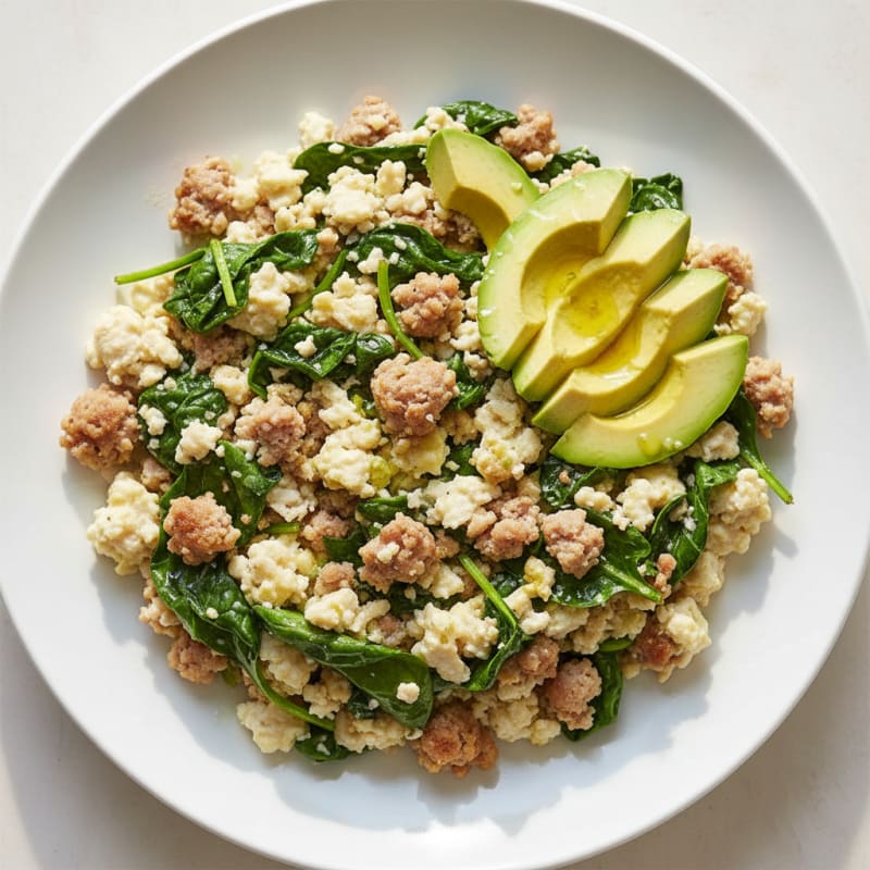Egg White Spinach Scramble with Turkey Sausage