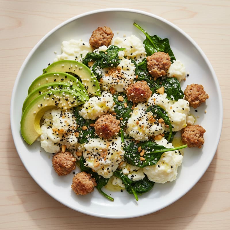 Egg White and Spinach Scramble with Turkey Sausage