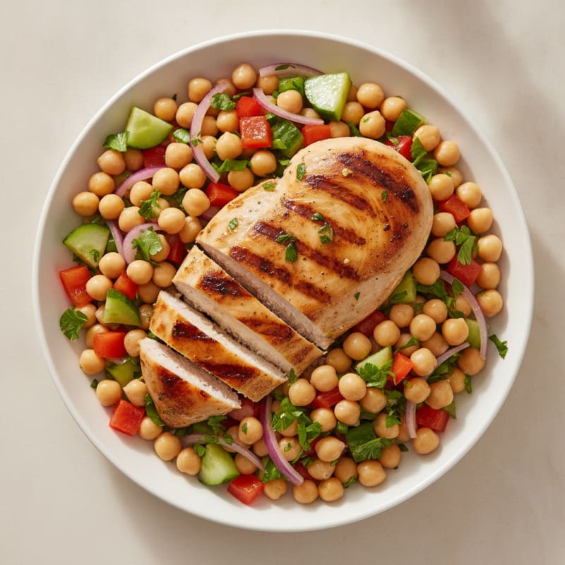 Grilled Chicken Breast with Crunchy Chickpea Salad