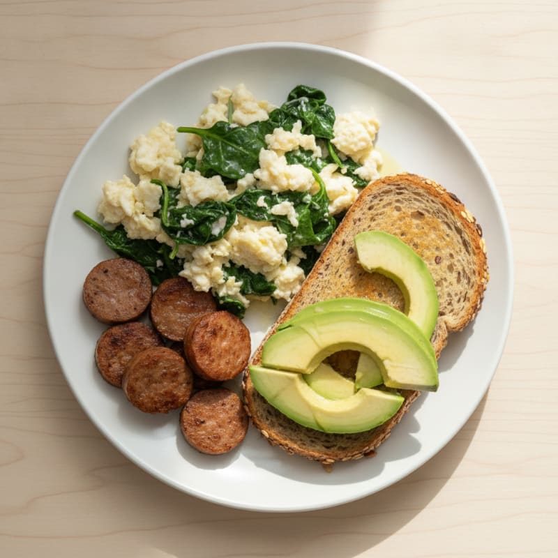 Egg White Spinach Scramble with Turkey Sausage