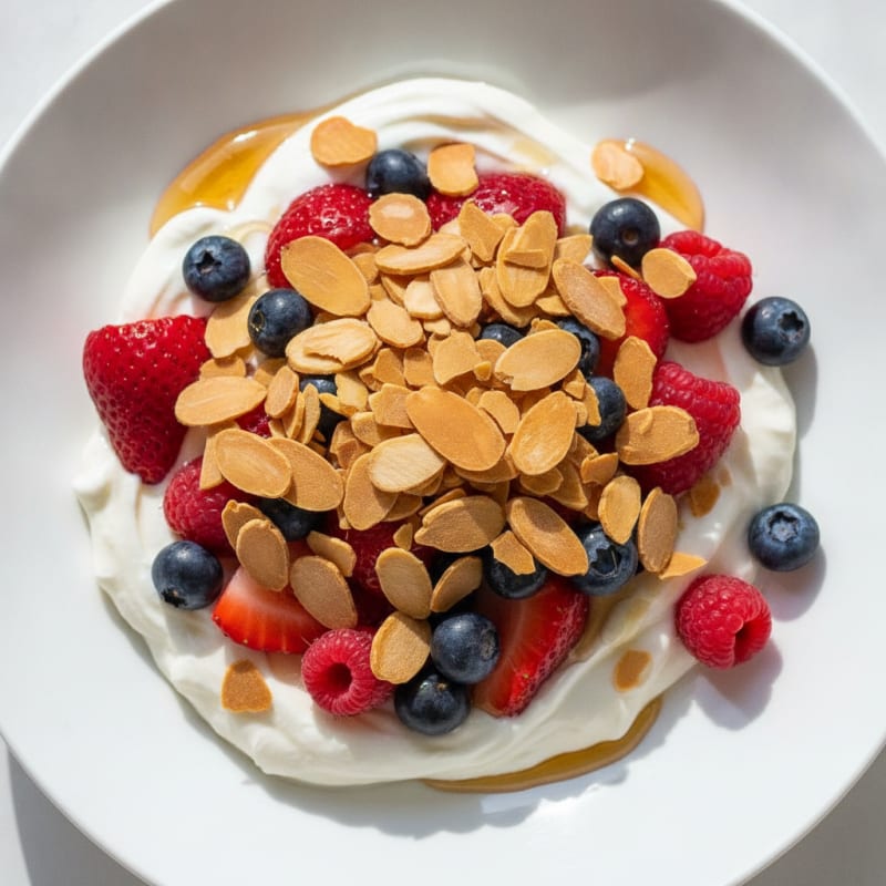 Greek Yogurt Protein Parfait with Mixed Berries and Almonds
